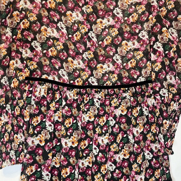 Zara Black and Pink Floral tunic Midi Dress with velvet trim Size M $100+ - Picture 5 of 8